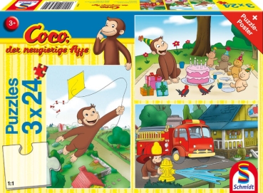 Schmidt-Spiele 56432 Kinderpuzzle - Coco der neugierige Affe: 3x24 Teile