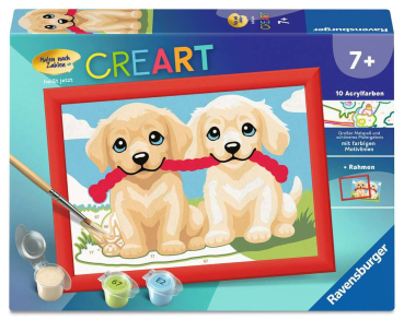 CreArt 12023175 Malen nach Zahlen Kinder - Spielende Hunde