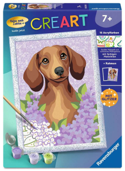 CreArt 12023185 Malen nach Zahlen Kinder - Dackel Lilac