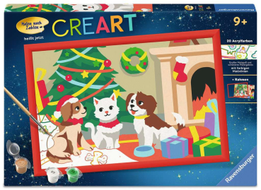 CreArt 12023192 Malen nach Zahlen Kinder - Pfoten-Weihnachten