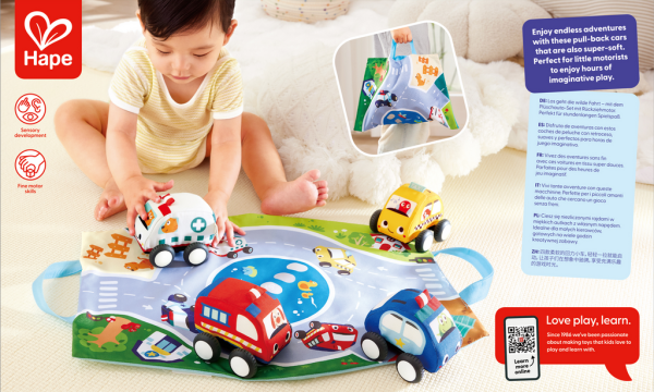HAPE 0076 Plüschauto-Set mit Rückziehmotor