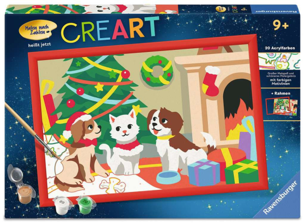 CreArt 12023192 Malen nach Zahlen Kinder - Pfoten-Weihnachten