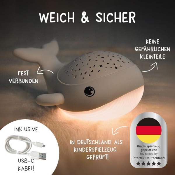 MegaLight 187405 Akku LED-Nachtlicht "WILLY WHALE" mit Sternenhimmel