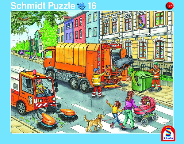 Schmidt-Spiele 56791 Plattenpuzzle 2 Stück - Müllauto/Baustelle